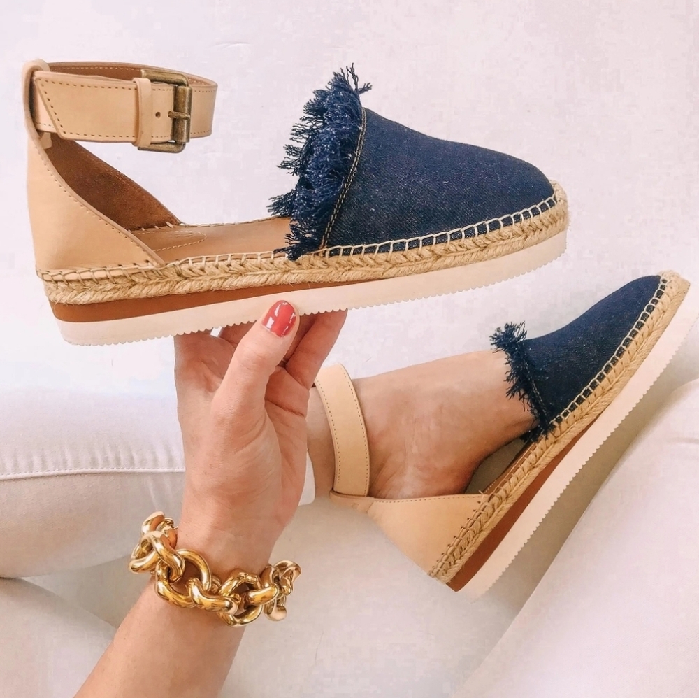 See By Chloe Denim Colorblock Pattern Espadrilles Flash Sale 💥